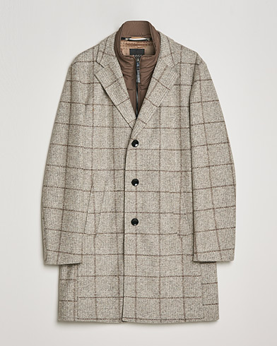 Mies | Päällystakit | BOSS | Hyde Wool Checked Stand Up Collar Coat Medium Beige
