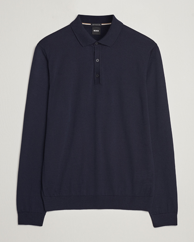 Mies | Puserot | BOSS | Lancione Merino Knitted Polo Dark Blue