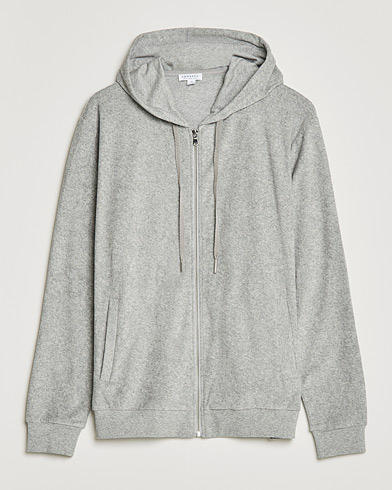 Mies |  | Sunspel | Towelling Full Zip Hooded Sweatshirt Grey Melange