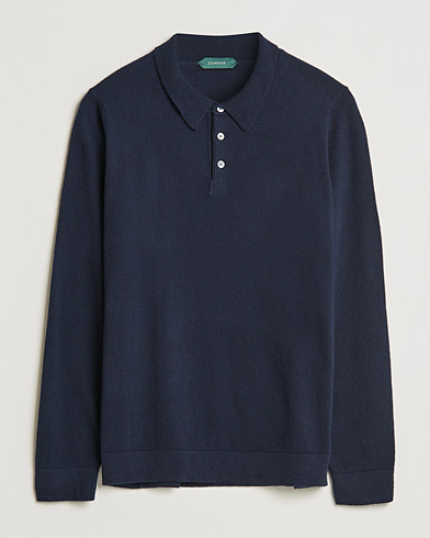 Mies | Puserot | Zanone | Knitted Cashmere Blend Polo Navy