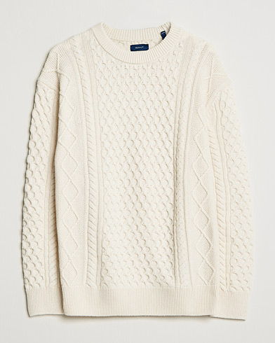 Mies | Puserot | GANT | Aran Structured Knitted Sweater Cream