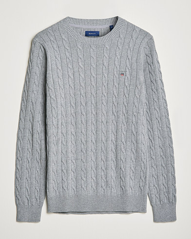 Mies | Puserot | GANT | Cotton Cable Crew Neck Pullover Grey Melange