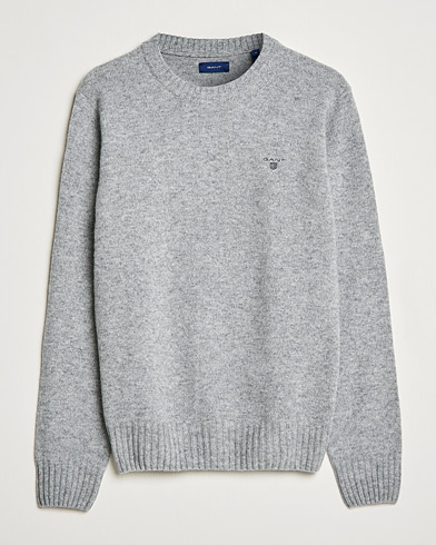 Mies | Puserot | GANT | Brushed Wool Crew Neck Sweater Grey Melange