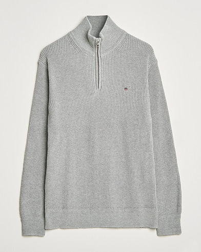 Mies | Puserot | GANT | Cotton/Wool Ribbed Half Zip Sweater Grey Melange