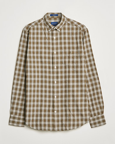Mies | Flanellipaidat | GANT | Regular Fit Flannel Checked Shirt Army Green