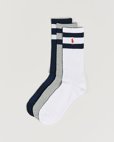 Mies | Varrelliset sukat | Polo Ralph Lauren | 3-Pack Sport Striped Socks White/Grey/Navy