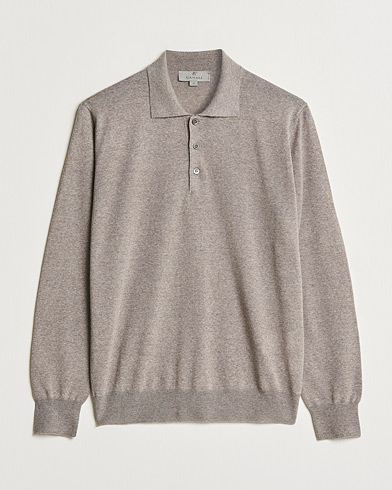 Mies | Quiet Luxury | Canali | Merino Wool Knitted Polo Taupe
