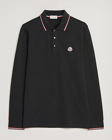 Mies |  | Moncler | Contrast Rib Long Sleeve Polo Black