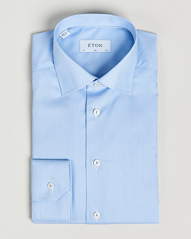 Mies | Viralliset | Eton | Striped Fine Twill Slim Shirt Mid Blue