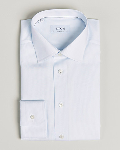 Mies | Viralliset | Eton | Hair line Striped Contemporary Twill Shirt Light Blue