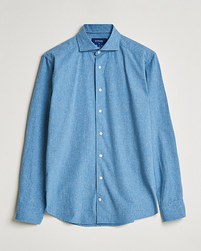 Mies | Rennot paidat | Eton | Recycled Cotton Shirt Blue
