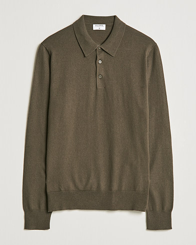 Mies | Kaulukselliset neuleet | Filippa K | Cotton Merino Knitted Poloshirt Dark Forest Green