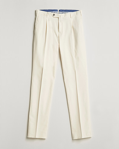 Mies |  | PT01 | Slim Fit Pleated Cotton Stretch Chinos Off White