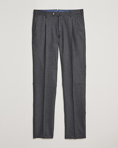 Mies | Flanellihousut | PT01 | Slim Fit Pleated Flannel Trousers Grey Melange