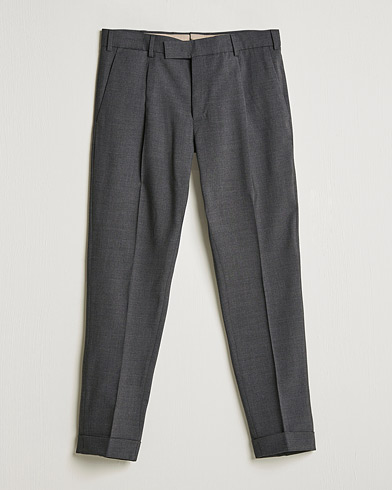 Mies | Irtohousut | PT01 | Slim Fit Pleated Wool Trousers Dark Grey