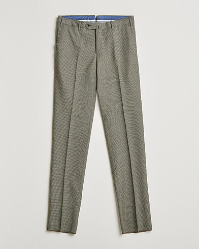 Mies | Flanellihousut | PT01 | Slim Fit Houndstooth Flannel Trousers Brown