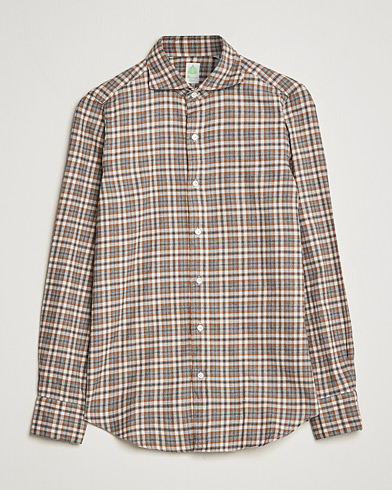 Mies | Flanellipaidat | Finamore Napoli | Tokyo Slim Light Flannel Shirt Brown Check