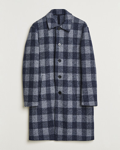 Mies |  | Harris Wharf London | Vichy Fleece Lined Mac Coat Blue/Grey