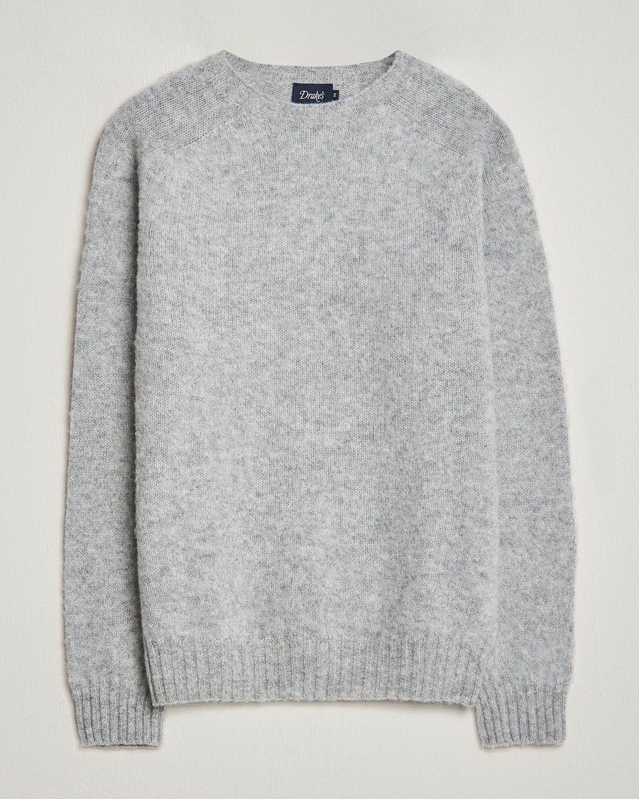 Drake's Brushed Shetland Crew Grey – Harmaa