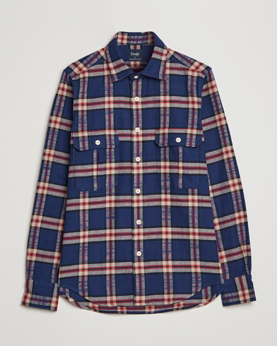 Mies |  | Drake's | Rugged Cotton Twill Work Shirt Blue