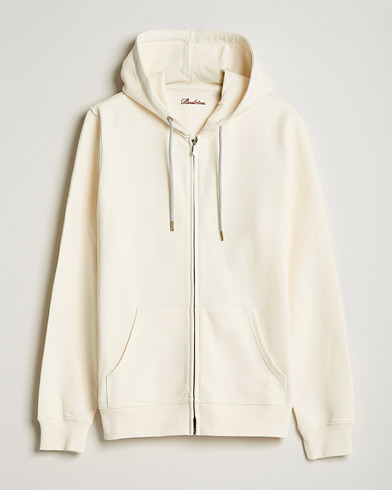 Mies |  | Stenströms | Cotton Jersey Full Zip Hoodie Creme White