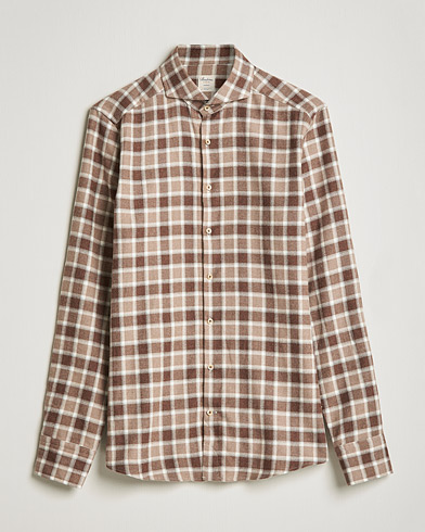 Mies |  | Stenströms | Slimline Checked Flannel Shirt Brown