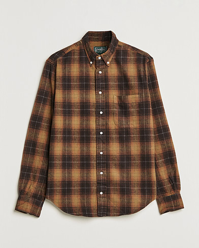 Mies | Flanellipaidat | Gitman Vintage | Button Down Shaggy Flannel Shirt Brown Check
