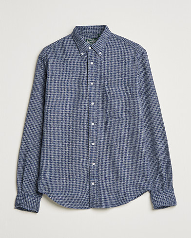 Mies | Flanellipaidat | Gitman Vintage | Button Down Houndstooth Flannel Shirt Dark Blue