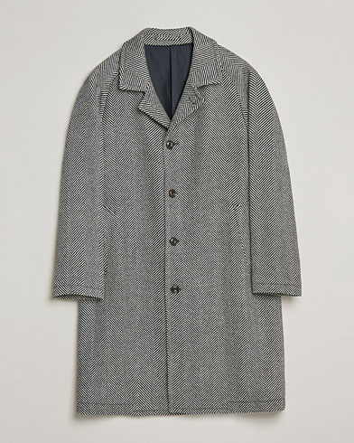 Mies | Päällystakit | L.B.M. 1911 | Herringbone Raglan Wool Coat Black/White