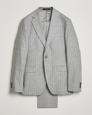 Mies | Puvut | Oscar Jacobson | Ego Pinstripe Wool Flannel Suit Grey Melange