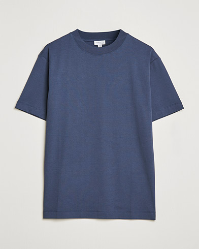 Mies |  | Sunspel | Brushed Cotton Mock Neck Tee Navy