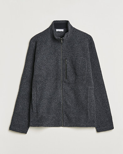Mies | Fleecepuserot | Sunspel | Eco Wool Full Zip Fleece Jacket Charcoal Melange