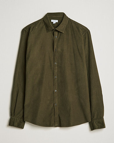Mies |  | Sunspel | Cotton Baby Cord Shirt Dark Moss