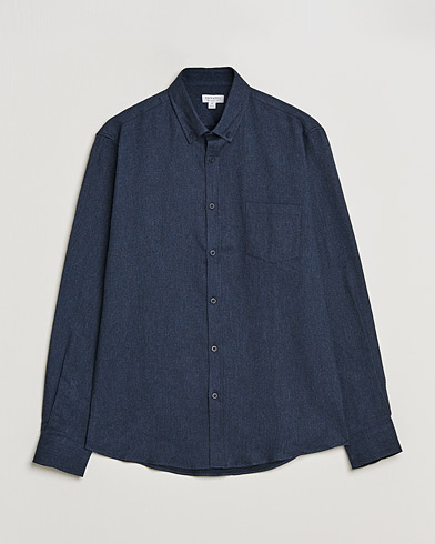 Mies |  | Sunspel | Brushed Cotton Flannel Shirt Navy Melange
