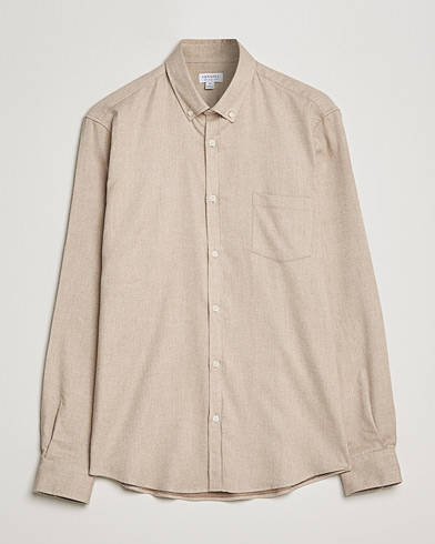 Mies | Sunspel | Sunspel | Brushed Cotton Flannel Shirt Oatmeal Melange