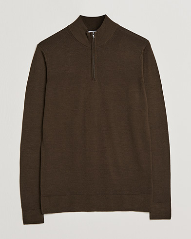 Mies |  | Sunspel | Merino Half Zip Sweater Dark Moss