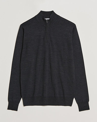 Mies |  | Sunspel | Merino Half Zip Sweater Charcoal Melange
