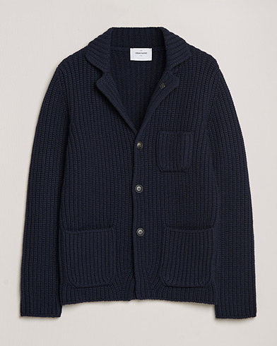 Mies | Neuletakit | Gran Sasso | Heavy Wool Knitted Blazer Cardigan Navy