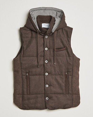 Mies | Puserot | Gran Sasso | Wool Flannel Hooded Vest Brown