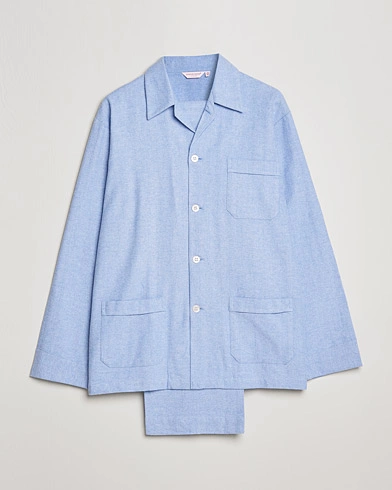 Mies | Oloasut | Derek Rose | Brushed Cotton Flannel Herringbone Pyjama Set Blue