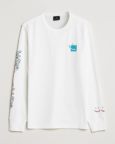 Mies | Pitkähihaiset t-paidat | PS Paul Smith | Happy Face Long Sleeve T-Shirt White