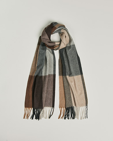  Arran Checked Cashmere Scarf Charcoal Camel
