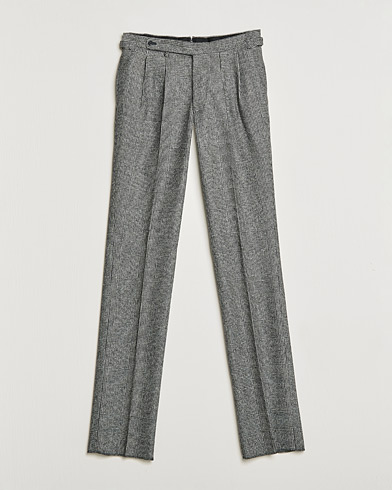 Mies | Flanellihousut | Beams F | Pleated Flannel Trousers Grey Check