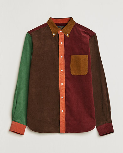 Mies | Preppy Authentic | BEAMS PLUS | Corduroy Panel Button Down Shirt Golden Brown