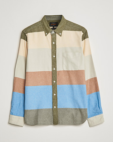 Mies | Kauluspaidat | BEAMS PLUS | Flannel Multi Stripe Shirt Olive/Cream