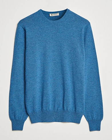 Mies | Kashmirneuleet | Piacenza Cashmere | Cashmere Crew Neck Sweater Light Blue
