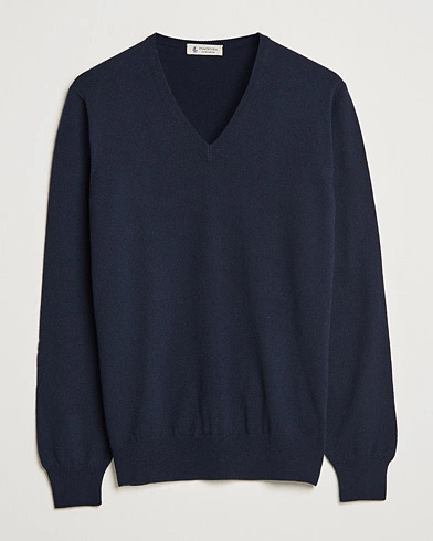 Mies | The Classics of Tomorrow | Piacenza Cashmere | Cashmere V Neck Sweater Navy