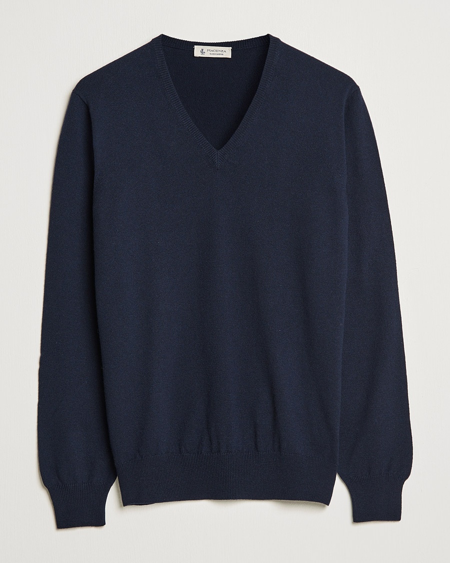 Piacenza Cashmere Cashmere V Neck Sweater Navy – Sininen