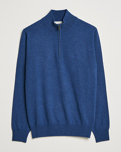 Mies | Kashmirneuleet | Piacenza Cashmere | Cashmere Half Zip Sweater Indigo Blue