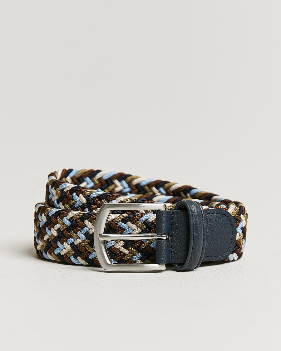 Anderson's Stretch Woven 3,5 cm Belt Navy/Green/Brown – Monivärinen